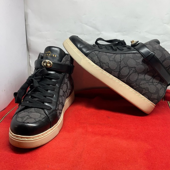 Coach Women's black grey Signature Ray Outline High Top Fashion size 9B like new - Picture 2 of 6